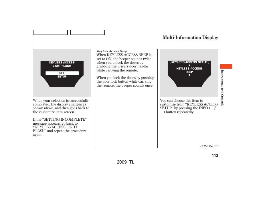 Multi-information display, 2009 tl | Acura 2009 TL User Manual | Page 116 / 648