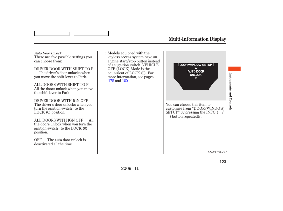 Multi-information display, 2009 tl | Acura 2009 TL User Manual | Page 126 / 648