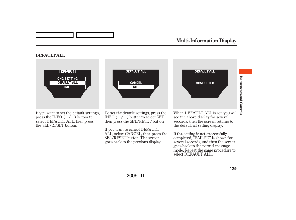 Multi-information display, 2009 tl | Acura 2009 TL User Manual | Page 132 / 648
