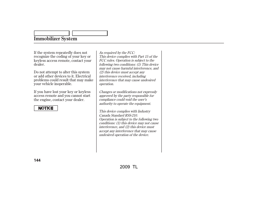 Immobilizer system | Acura 2009 TL User Manual | Page 147 / 648