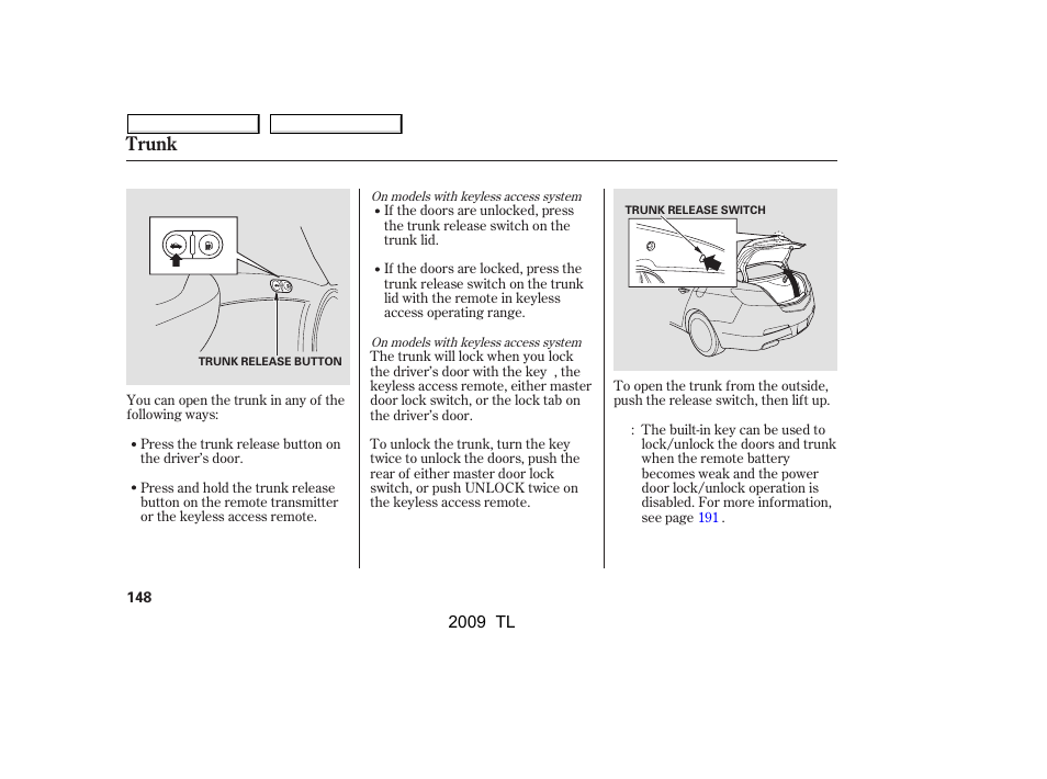 Trunk | Acura 2009 TL User Manual | Page 151 / 648