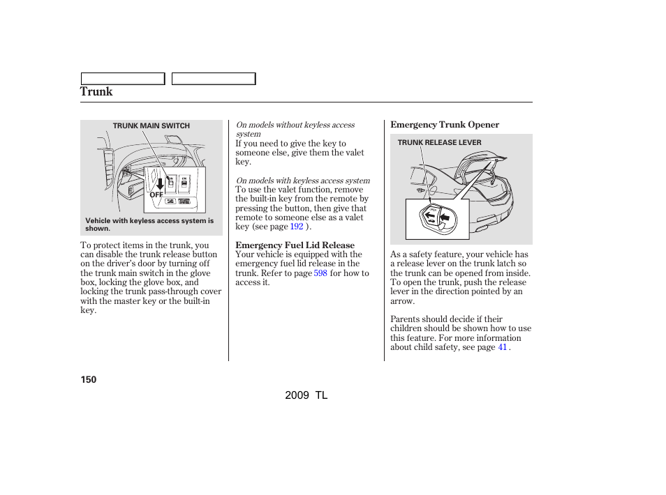 Trunk | Acura 2009 TL User Manual | Page 153 / 648