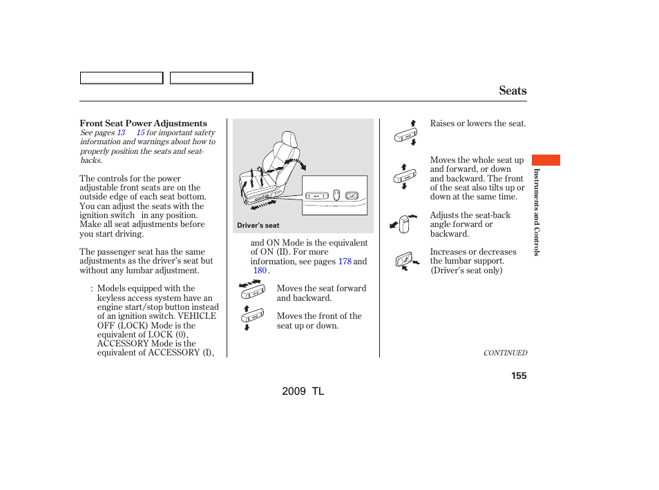 Seats, 2009 tl | Acura 2009 TL User Manual | Page 158 / 648