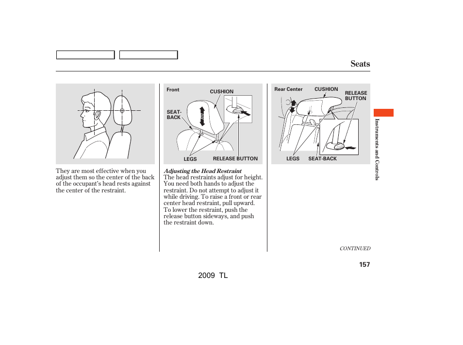 Seats, 2009 tl | Acura 2009 TL User Manual | Page 160 / 648