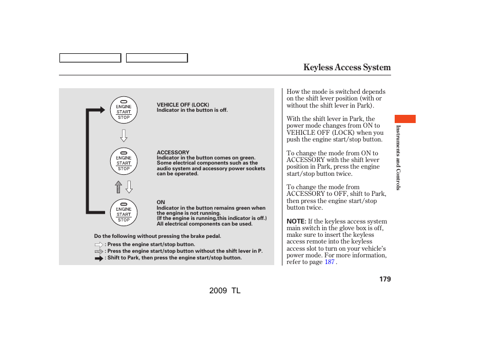 Keyless access system, 2009 tl | Acura 2009 TL User Manual | Page 182 / 648