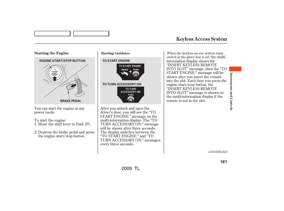 Keyless access system, 2009 tl | Acura 2009 TL User Manual | Page 184 / 648
