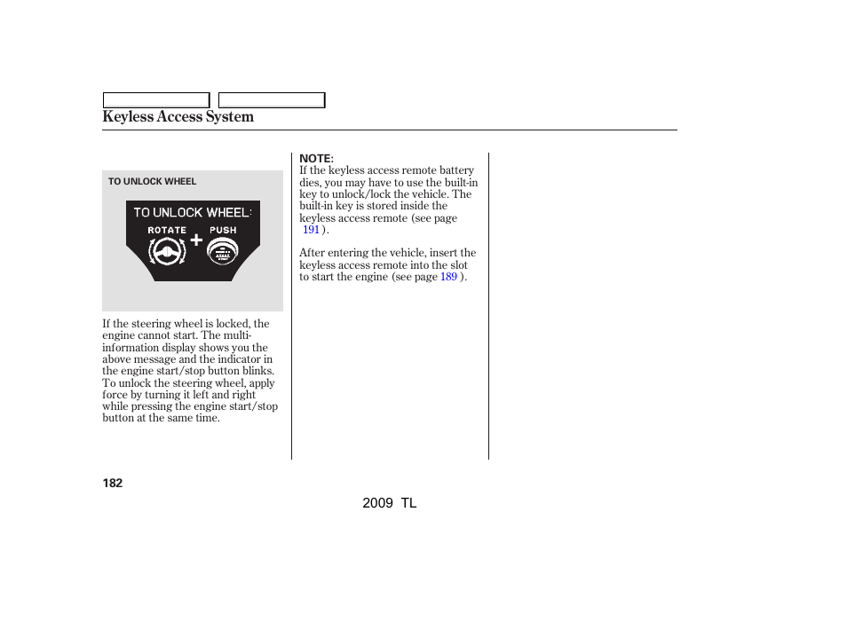 Keyless access system | Acura 2009 TL User Manual | Page 185 / 648
