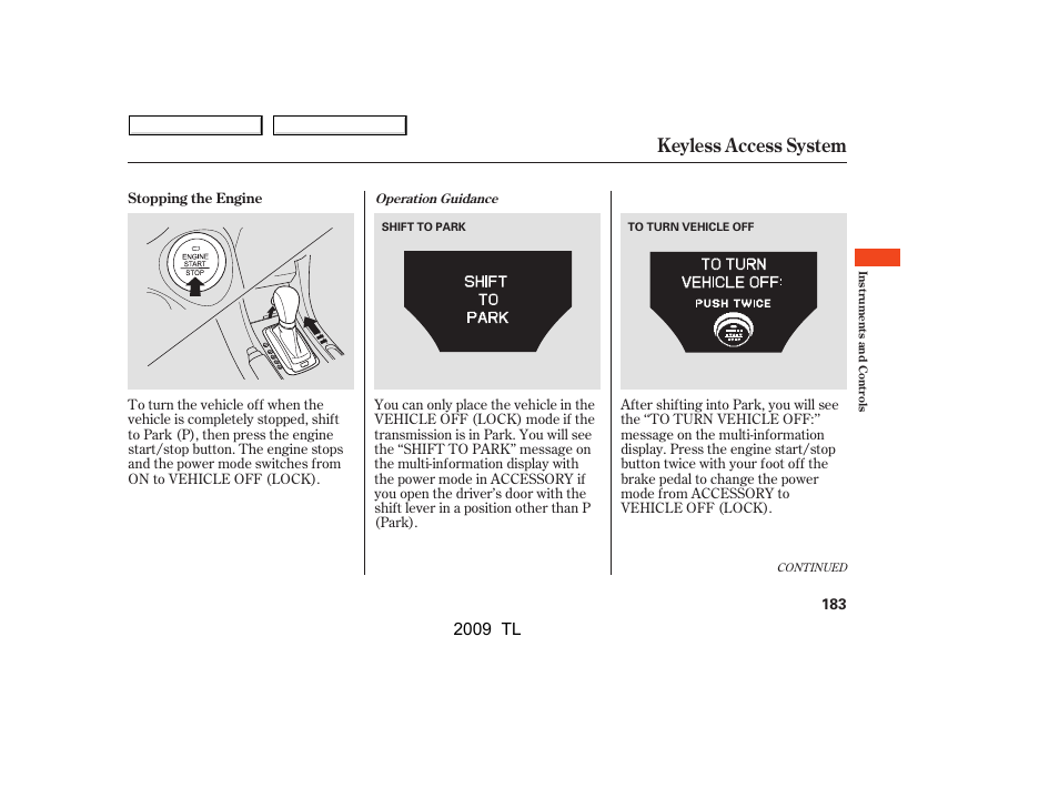 Keyless access system, 2009 tl | Acura 2009 TL User Manual | Page 186 / 648