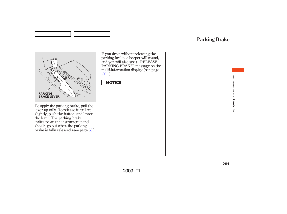 Parking brake, 2009 tl | Acura 2009 TL User Manual | Page 204 / 648