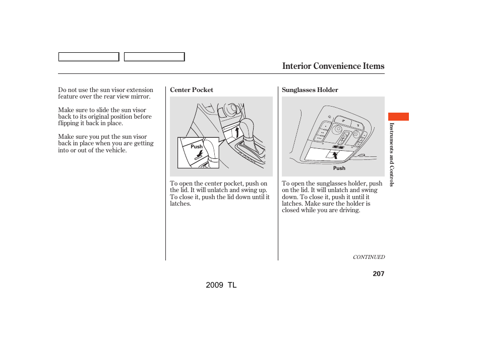 Interior convenience items, 2009 tl | Acura 2009 TL User Manual | Page 210 / 648