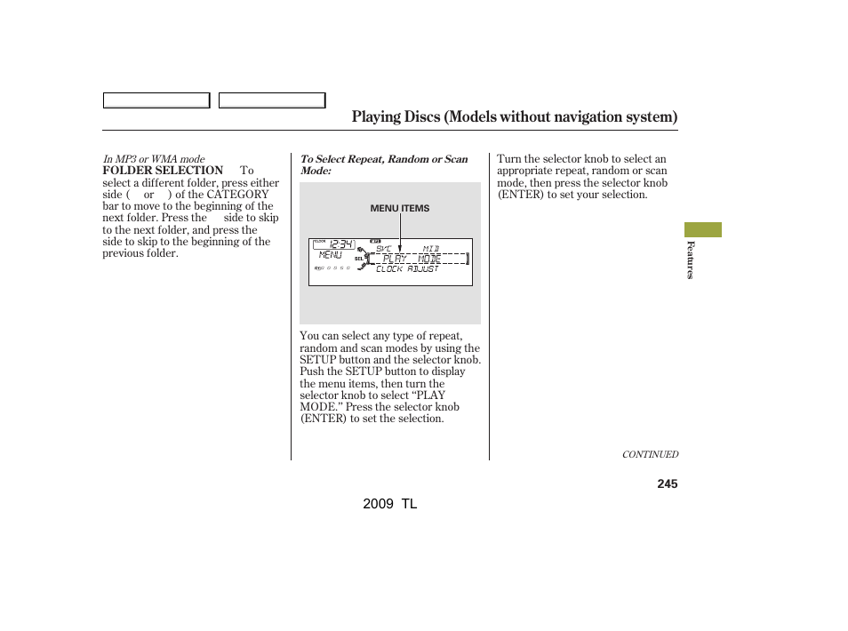 Playing discs (models without navigation system) | Acura 2009 TL User Manual | Page 248 / 648