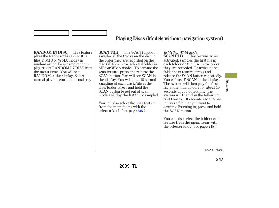 Playing discs (models without navigation system) | Acura 2009 TL User Manual | Page 250 / 648
