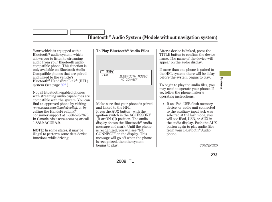 Acura 2009 TL User Manual | Page 276 / 648