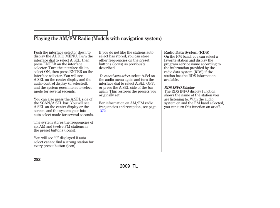 Acura 2009 TL User Manual | Page 285 / 648