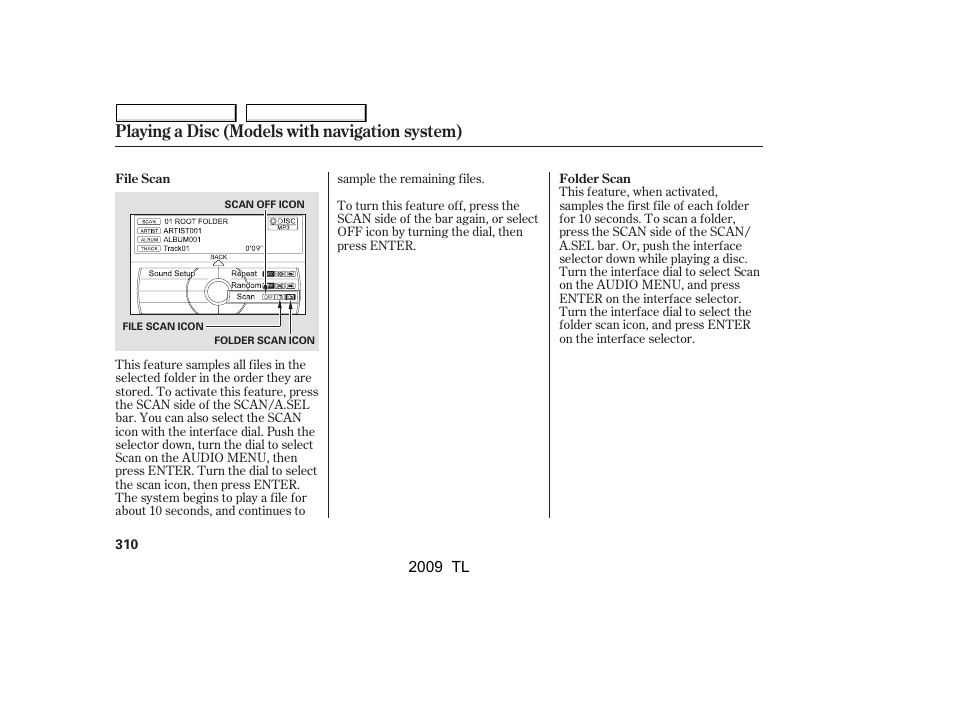 Playing a disc (models with navigation system) | Acura 2009 TL User Manual | Page 313 / 648