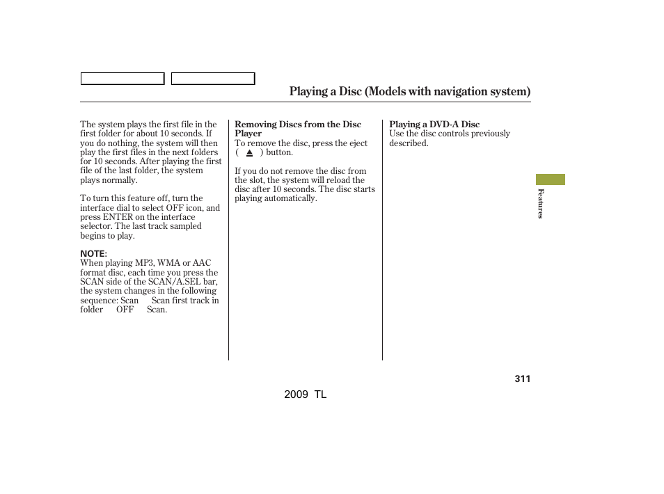 Playing a disc (models with navigation system) | Acura 2009 TL User Manual | Page 314 / 648