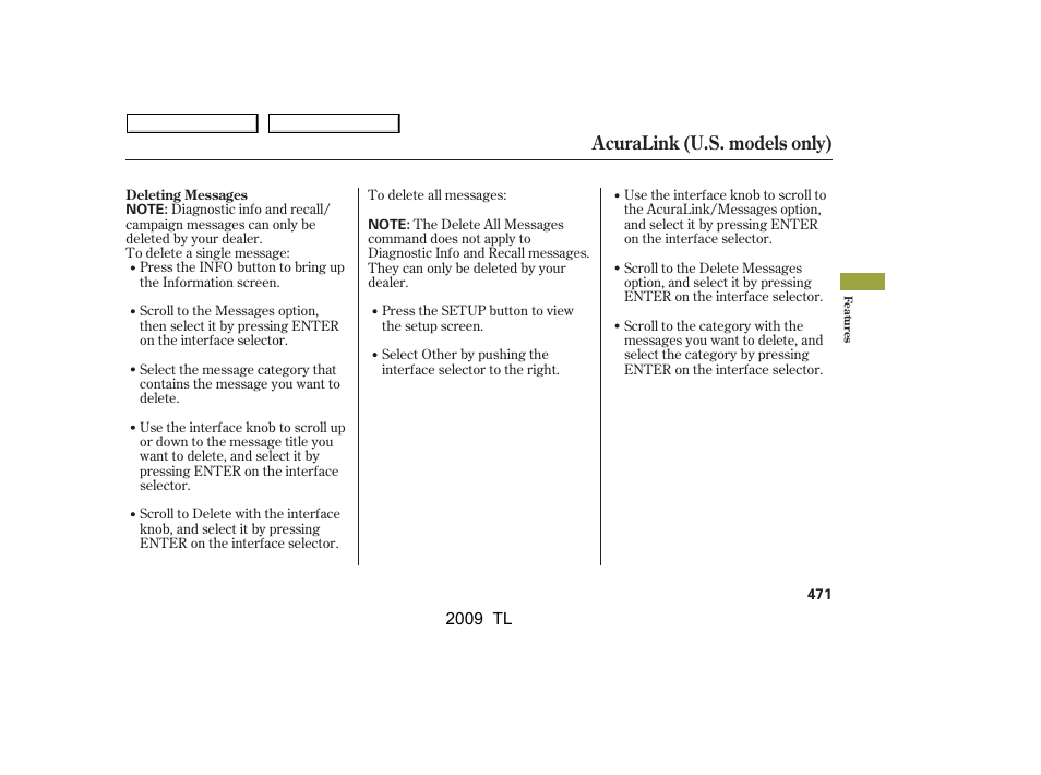 Acuralink (u.s. models only) | Acura 2009 TL User Manual | Page 474 / 648