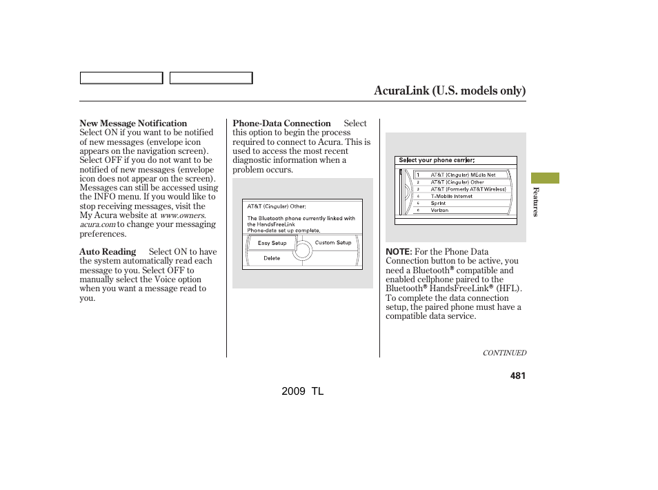 Acuralink (u.s. models only) | Acura 2009 TL User Manual | Page 484 / 648