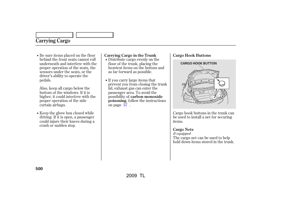 Carrying cargo | Acura 2009 TL User Manual | Page 503 / 648