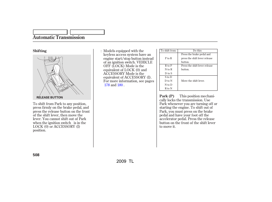 Automatic transmission, 2009 tl | Acura 2009 TL User Manual | Page 511 / 648