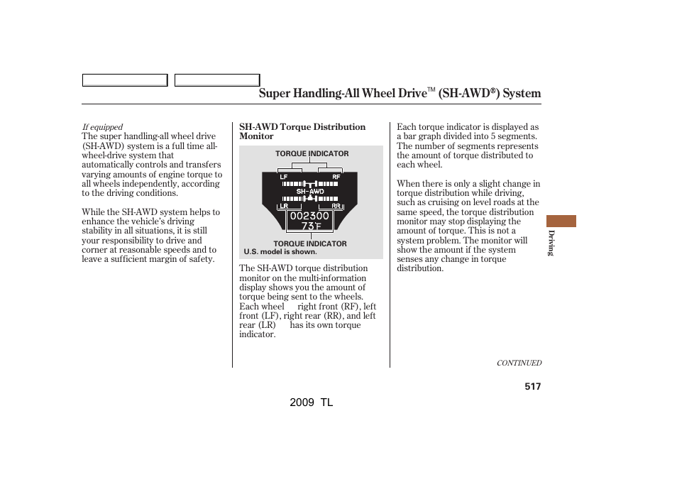 Super handling-all wheel drive (sh-awd ) system, 2009 tl | Acura 2009 TL User Manual | Page 520 / 648