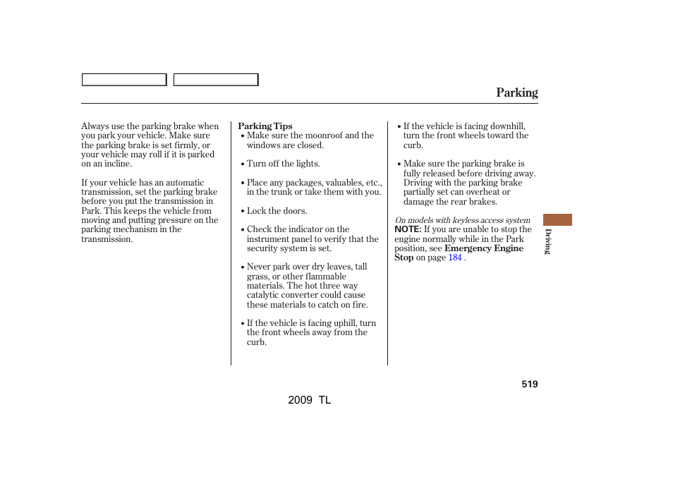 Parking | Acura 2009 TL User Manual | Page 522 / 648