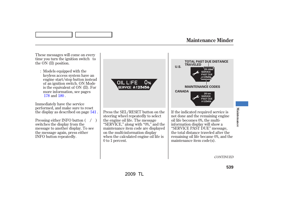 Maintenance minder | Acura 2009 TL User Manual | Page 542 / 648