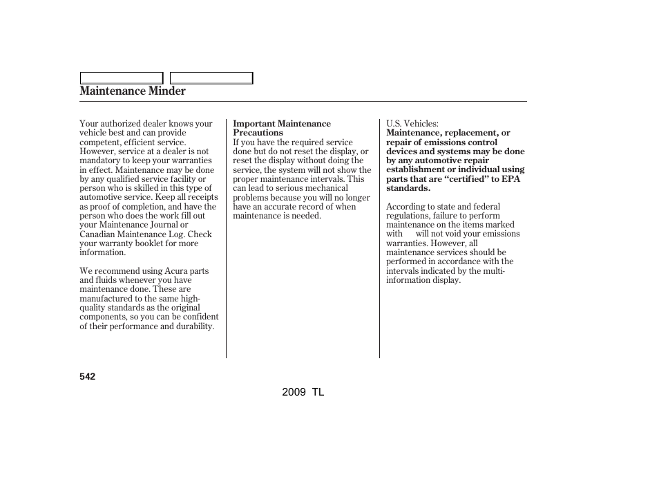 Maintenance minder | Acura 2009 TL User Manual | Page 545 / 648
