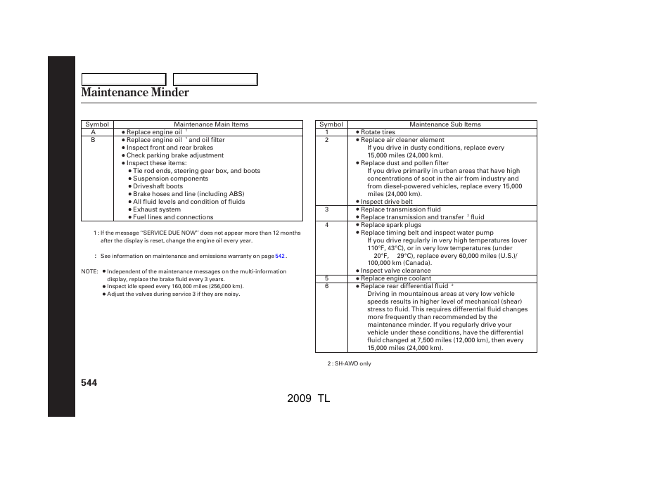 Maintenance minder, 2009 tl | Acura 2009 TL User Manual | Page 547 / 648