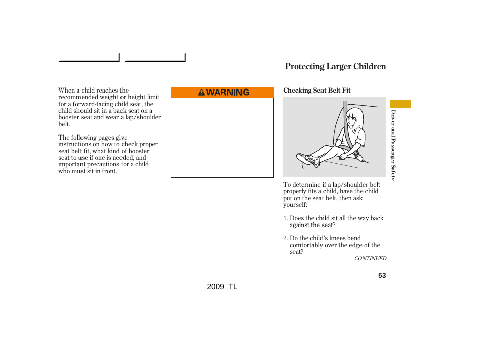 Protecting larger children, 2009 tl | Acura 2009 TL User Manual | Page 56 / 648