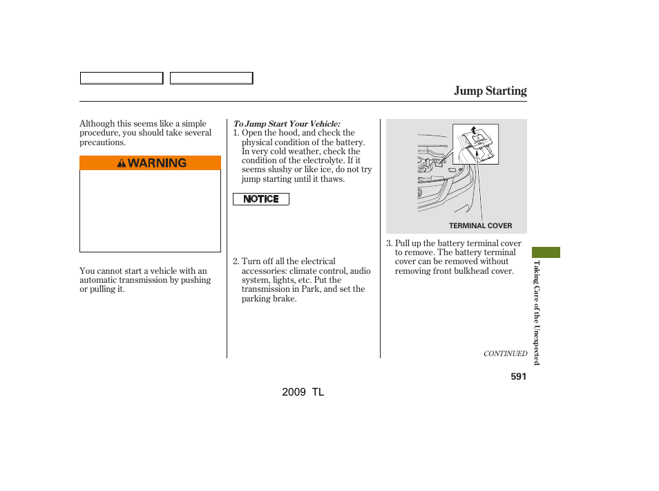 Jump starting, 2009 tl | Acura 2009 TL User Manual | Page 594 / 648