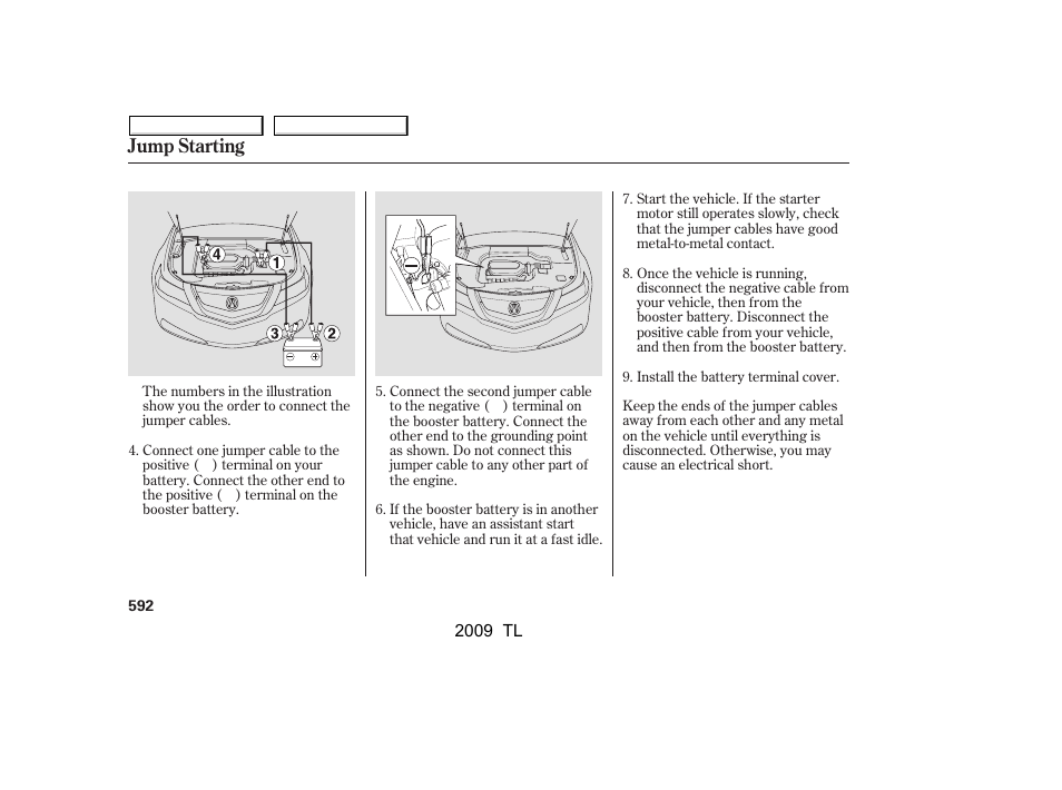 Jump starting | Acura 2009 TL User Manual | Page 595 / 648