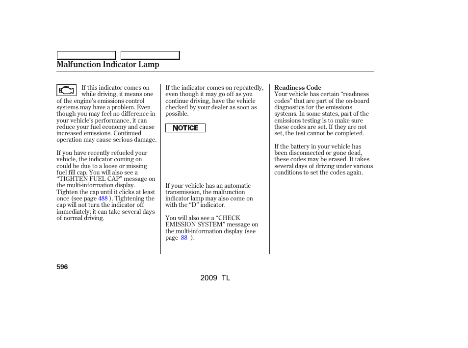 Malfunction indicator lamp | Acura 2009 TL User Manual | Page 599 / 648