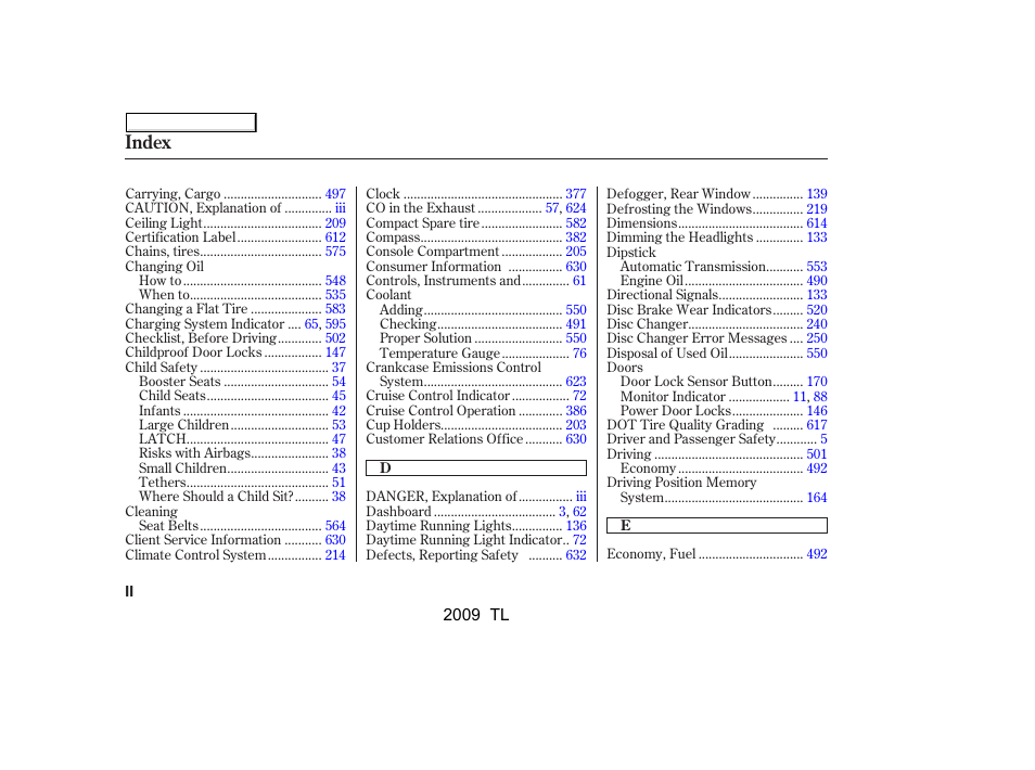 Index | Acura 2009 TL User Manual | Page 639 / 648