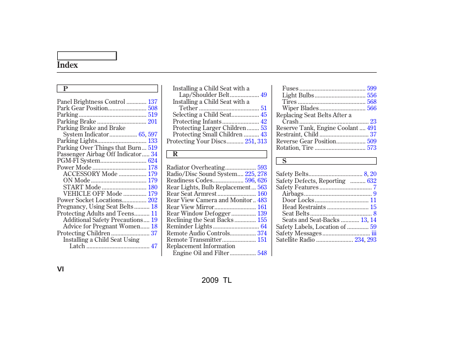 Index | Acura 2009 TL User Manual | Page 643 / 648