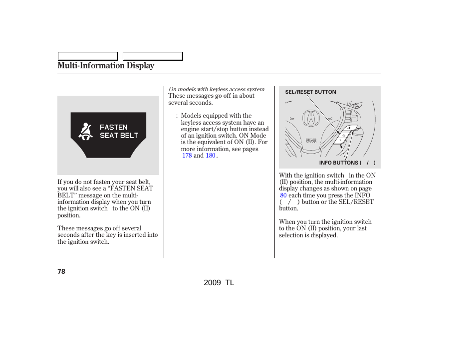 Multi-information display | Acura 2009 TL User Manual | Page 81 / 648