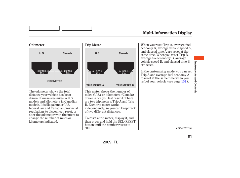 Multi-information display, 2009 tl | Acura 2009 TL User Manual | Page 84 / 648