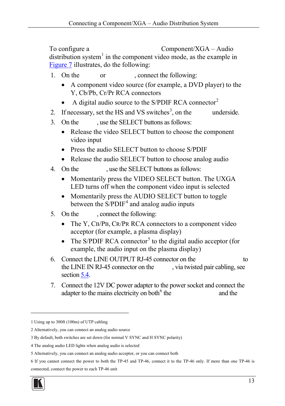 2 connecting the system in component video mode, Connecting the system in component video mode, See section | Kramer Electronics TP-46 User Manual | Page 15 / 22