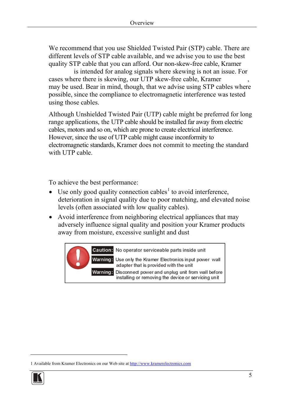 Recommendations for achieving the best performance | Kramer Electronics TP-46 User Manual | Page 7 / 22