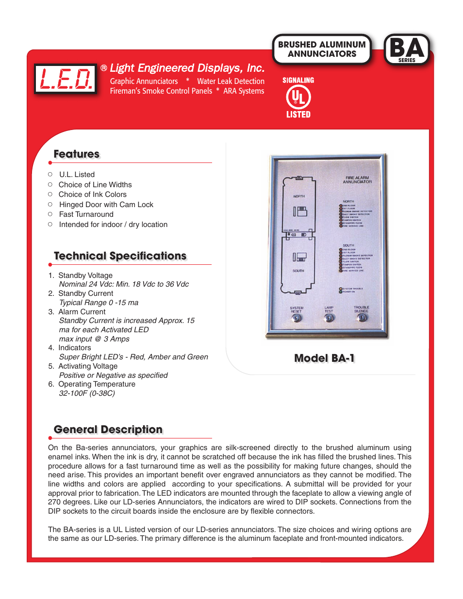 Light Engineered Displays BA Series User Manual | 1 page