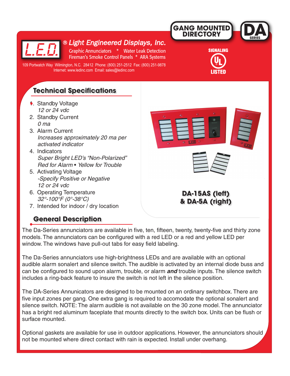 Light Engineered Displays DA Series GANG MOUNTED DIRECTORY User Manual | 2 pages