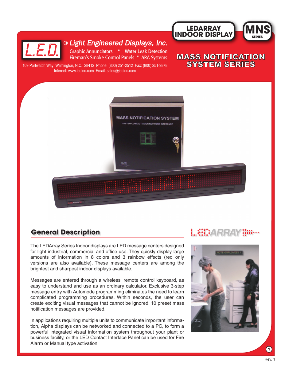 Light Engineered Displays MNS Series LEDARRAY INDOOR DISPLAY User Manual | 6 pages