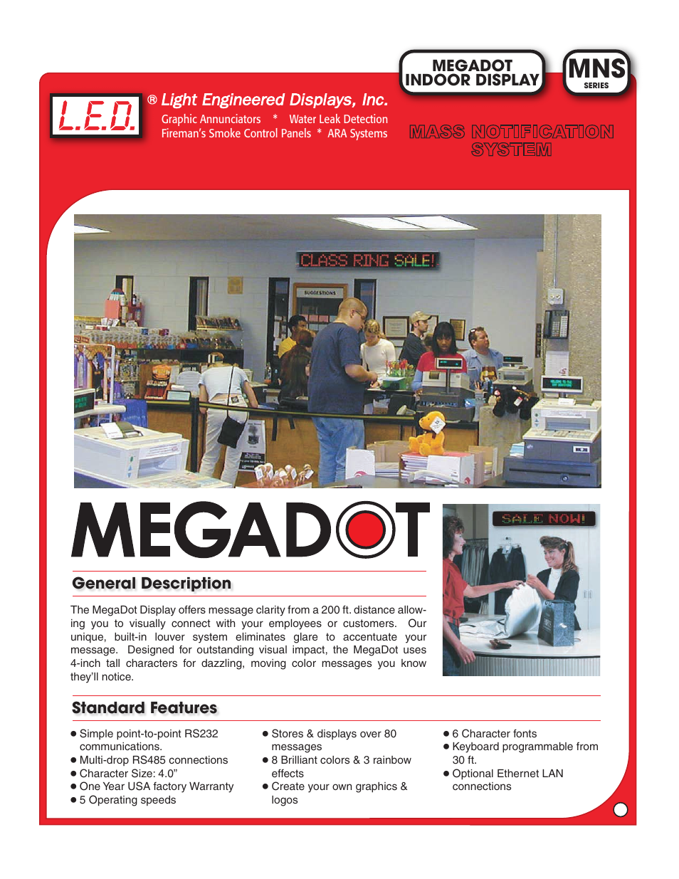 Light Engineered Displays MNS Series MEGADOT INDOOR DISPLAY User Manual | 2 pages