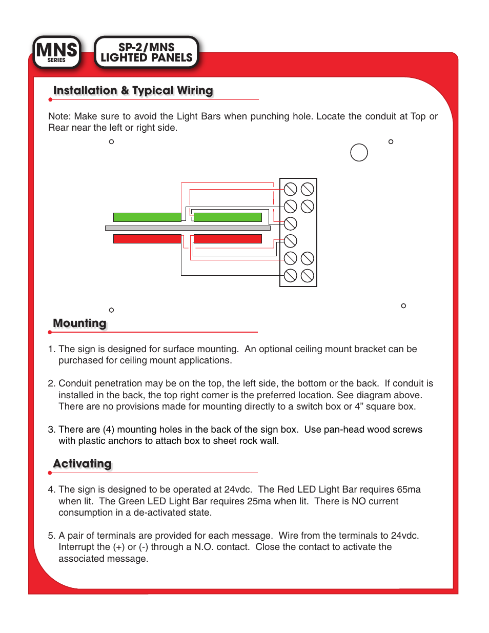 Light Engineered Displays MNS Series SP-2/MNS LIGHTED PANELS User Manual | Page 2 / 2