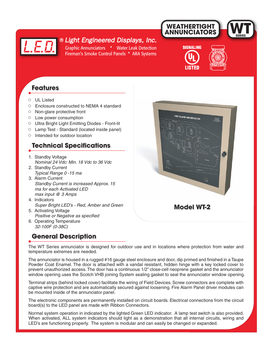 Light Engineered Displays WT Series User Manual | 2 pages