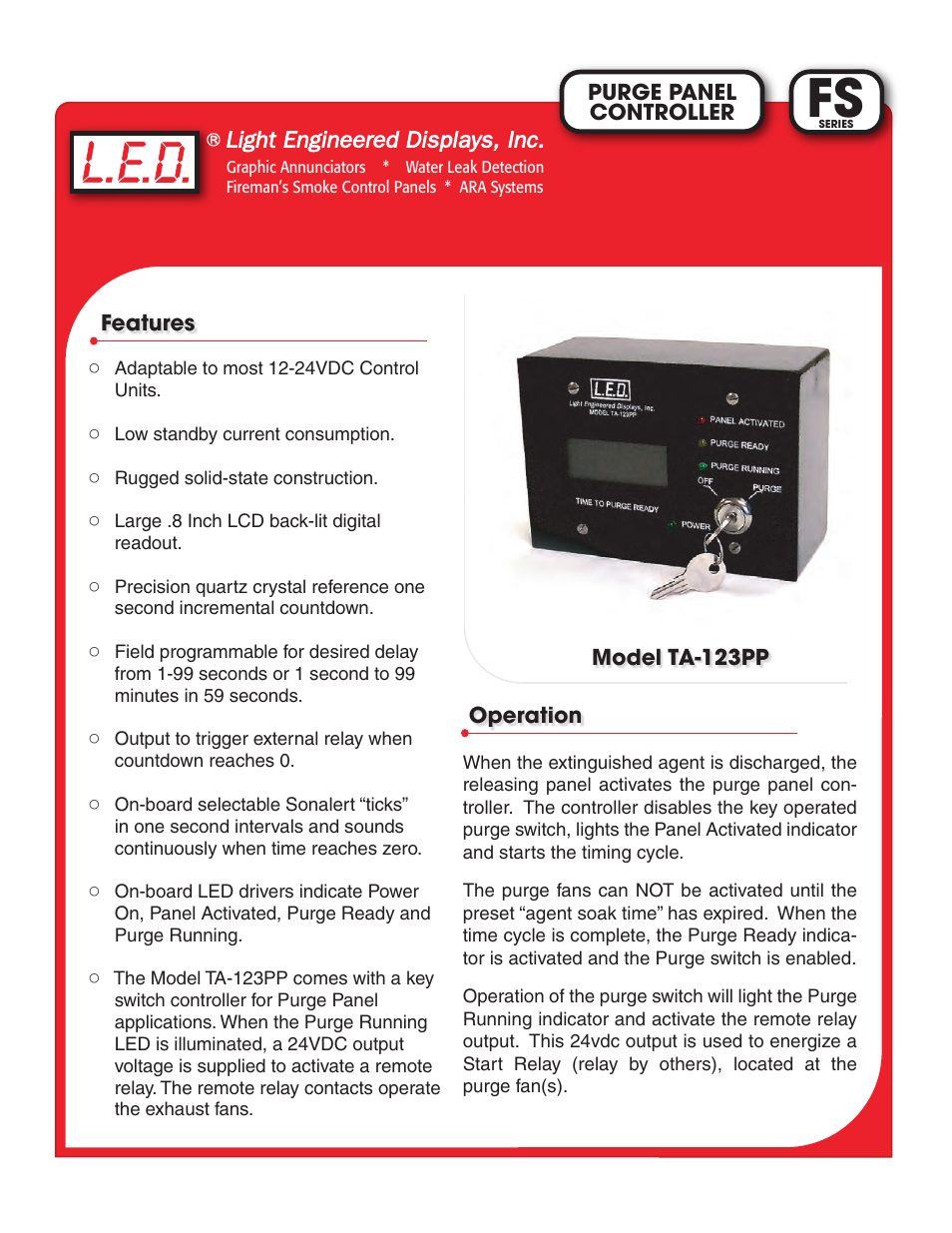 Light Engineered Displays FS Series PURGE PANEL CONTROLLER User Manual | 2 pages