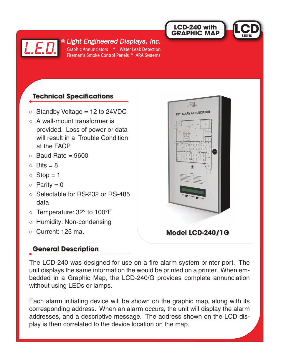 Light Engineered Displays LCD-240G Graphic Map w/ Display User Manual | 2 pages