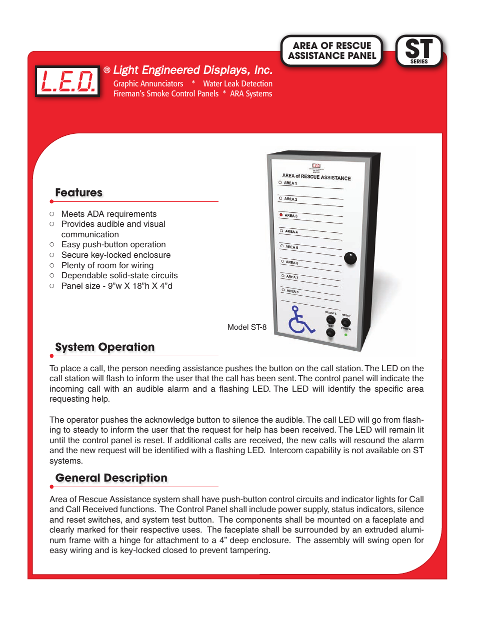 Light Engineered Displays ARA Panel w/no Intercom (ST) User Manual | 2 pages