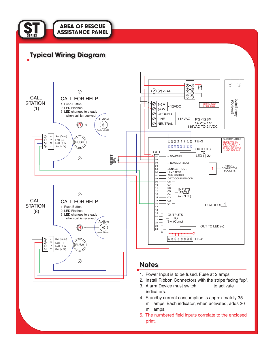 Area of rescue assistance panel, Call station (1) call (8) station, Call for help | Light Engineered Displays ARA Panel w/no Intercom (ST) User Manual | Page 2 / 2