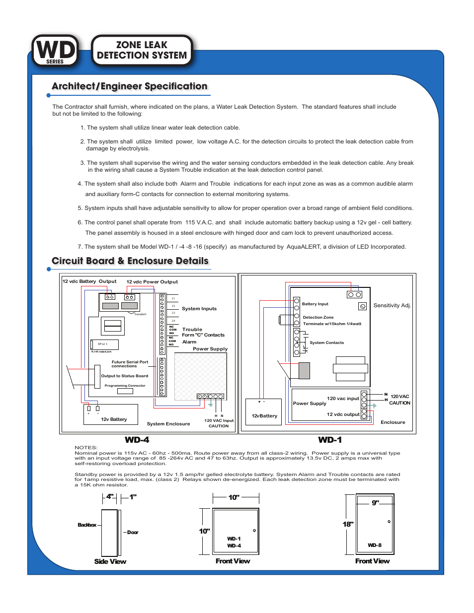 Detection system zone leak, Wd-4 wd-1 | Light Engineered Displays WD-4 Control Panel User Manual | Page 2 / 2